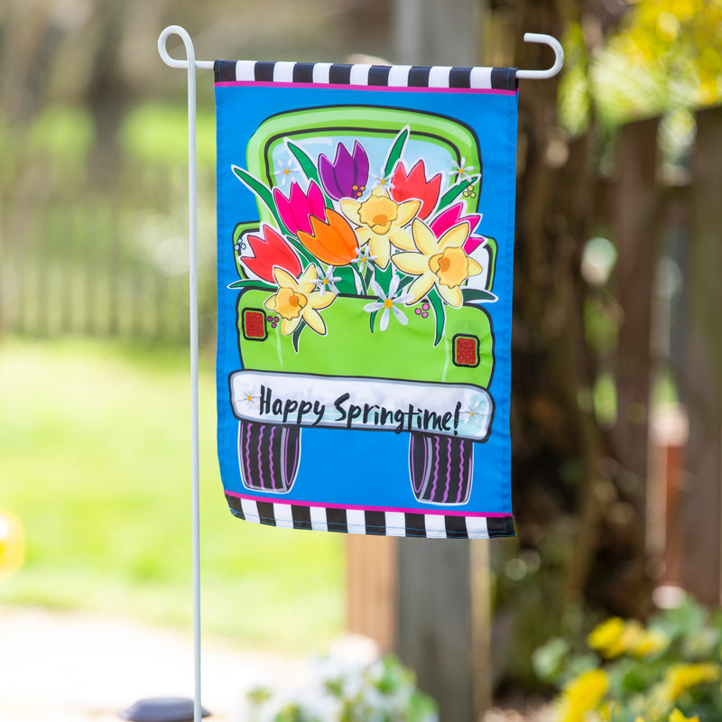 Evergreen Flag,Springtime Truck Garden Applique Flag,12.5x18x0.2 Inches