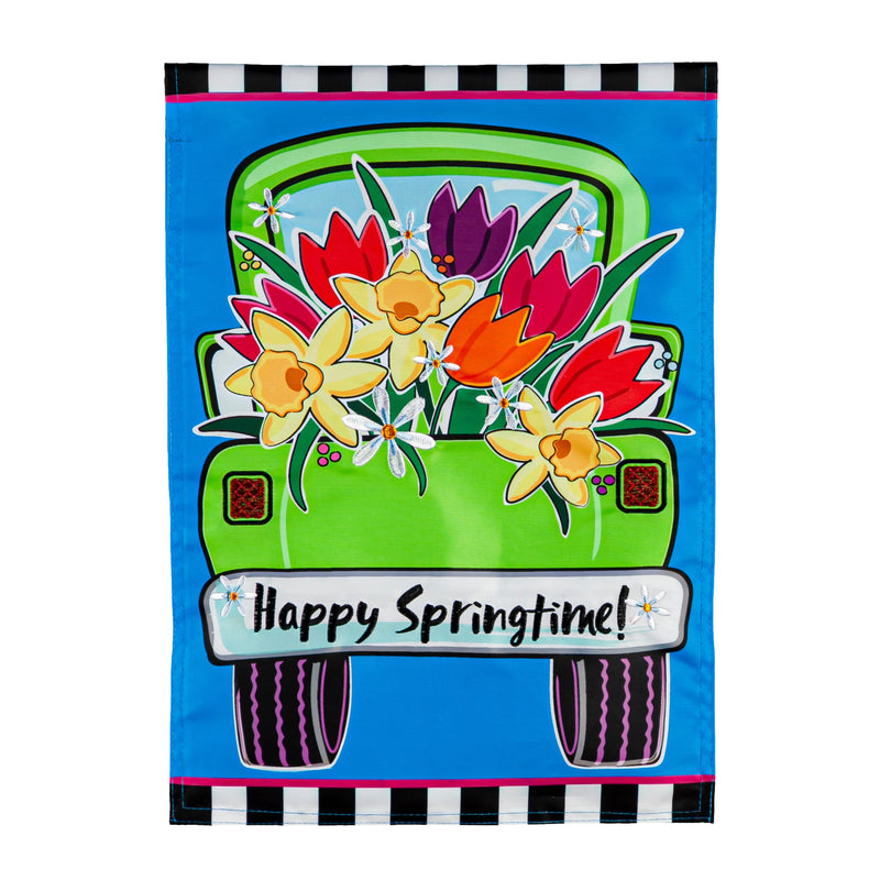 Evergreen Flag,Springtime Truck Garden Applique Flag,12.5x18x0.2 Inches