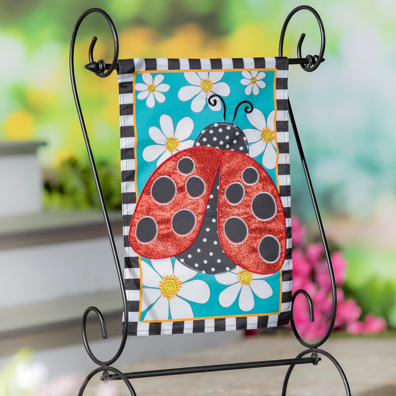 Evergreen Flag,Ladybug with Daisies Garden Applique Flag,12.5x0.2x18 Inches