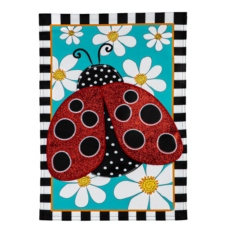 Evergreen Flag,Ladybug with Daisies Garden Applique Flag,12.5x0.2x18 Inches