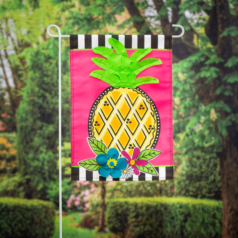 Evergreen Flag,Bright Pineapple Garden Applique Flag,12.5x18x0.2 Inches