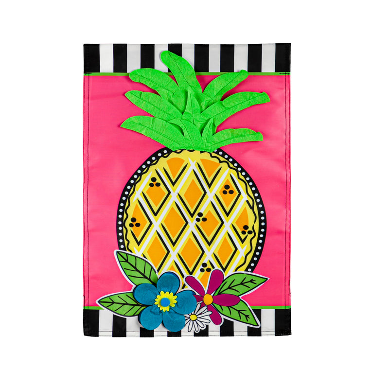 Evergreen Flag,Bright Pineapple Garden Applique Flag,12.5x18x0.2 Inches