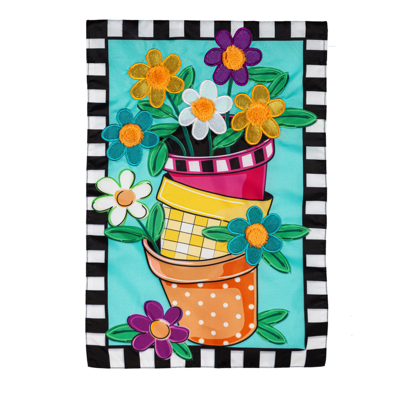 Evergreen Flag,Stacked Spring Flower Pots Garden Applique Flag,12.5x0.2x18 Inches