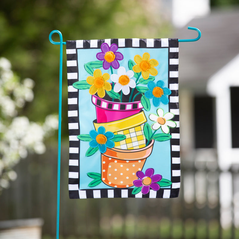 Evergreen Flag,Stacked Spring Flower Pots Garden Applique Flag,12.5x0.2x18 Inches