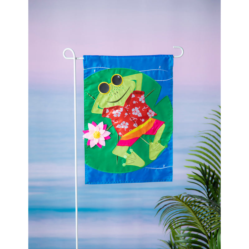 Evergreen Flag,Frog's Summer Vacation Garden Applique Flag,0.2x12.5x18 Inches
