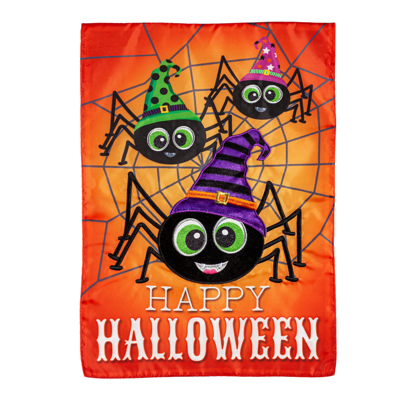Evergreen Flag,Happy Halloween Spiders Garden Applique Flag,12.5x0.2x18 Inches