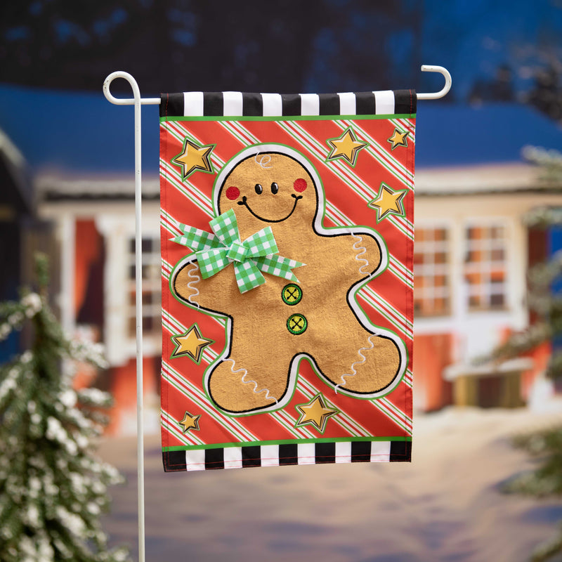 Evergreen Flag,Patterned Gingerbread Man Applique Garden Flag,0.2x12.5x18 Inches