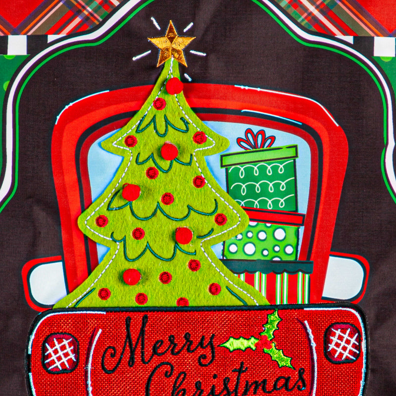 Evergreen Flag,Patterned Christmas Truck Applique Garden Flag,0.2x12.5x18 Inches