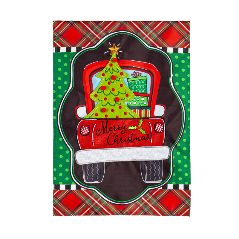 Evergreen Flag,Patterned Christmas Truck Applique Garden Flag,0.2x12.5x18 Inches