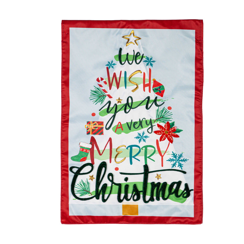 Evergreen Flag,We Wish You a Merry Christmas Applique Garden Flag,0.2x12.5x18 Inches