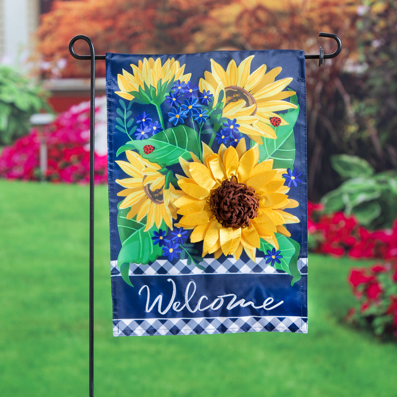 Evergreen Flag,Sunflower Welcome Applique Garden Flag,18x12.5x0.2 Inches