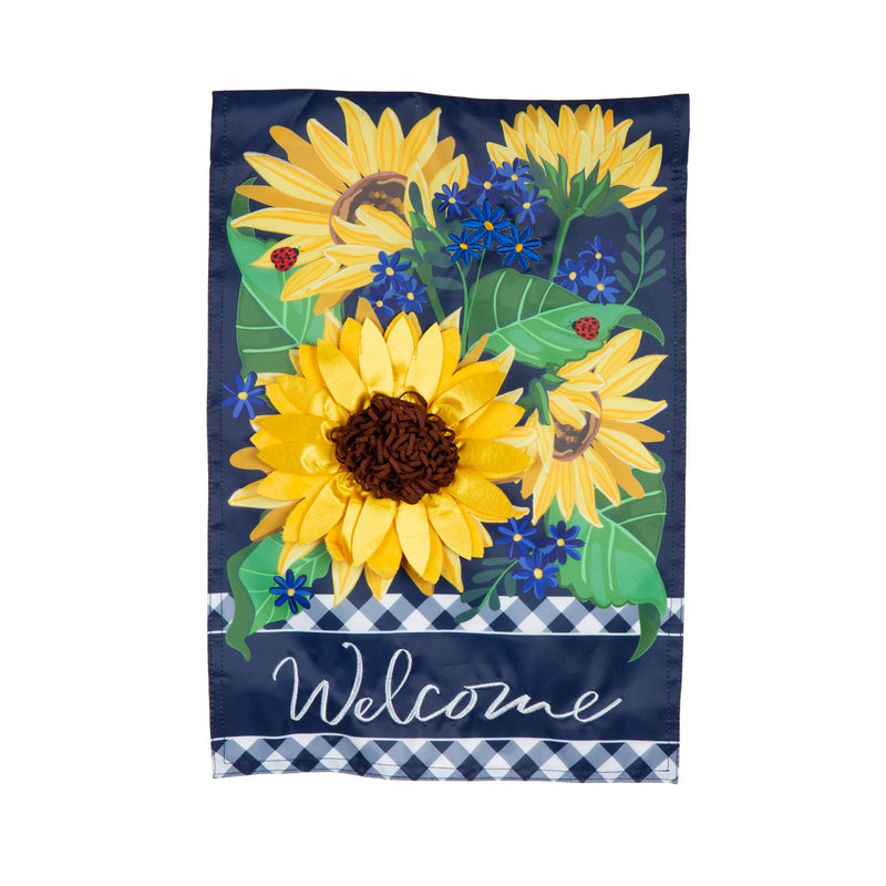 Evergreen Flag,Sunflower Welcome Applique Garden Flag,18x12.5x0.2 Inches
