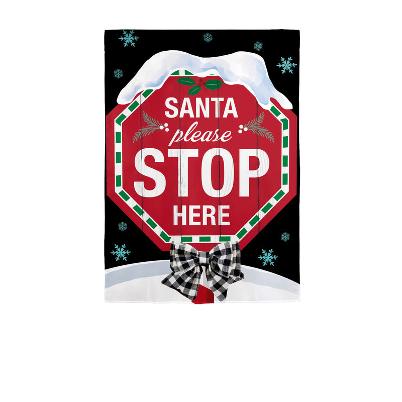 Evergreen Flag,Santa Please Stop Here Applique Garden Flag,0.2x12.5x18 Inches