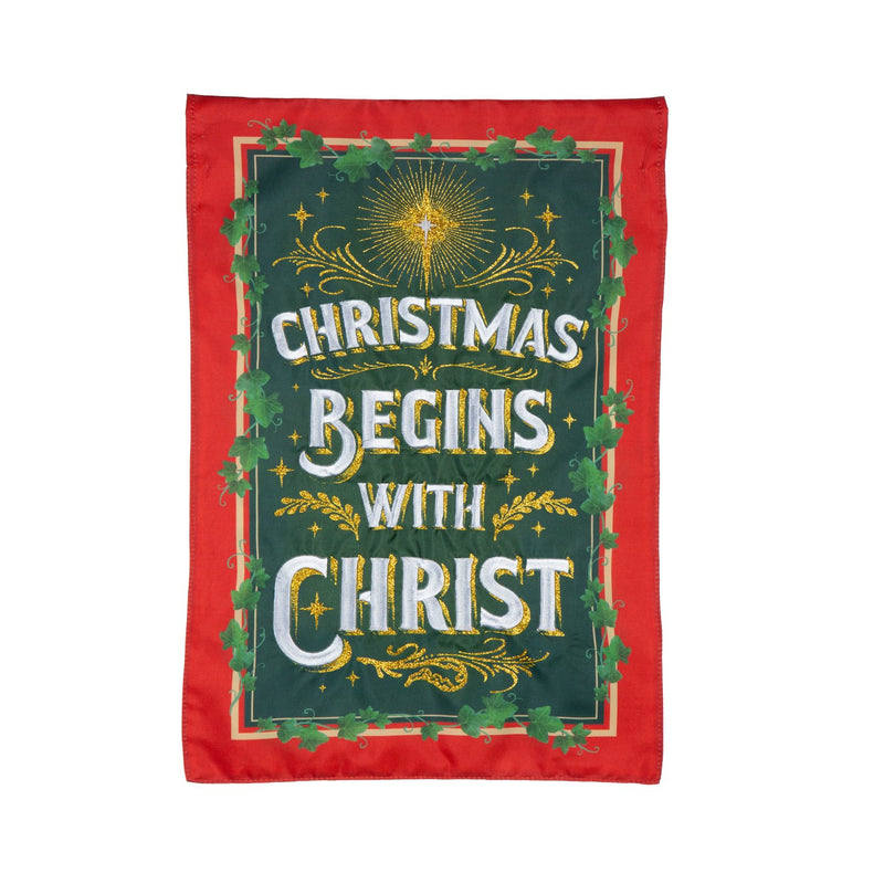 Evergreen Flag,Christmas Begins with Christ Applique Garden Flag,0.2x12.5x18 Inches