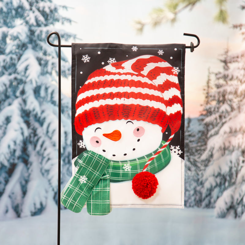 Evergreen Flag,Cheerful Snowman Applique Garden Flag,0.2x12.5x18 Inches