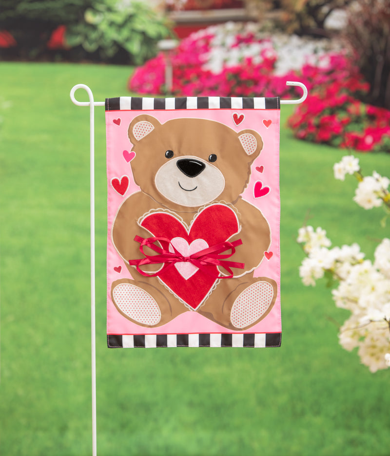 Evergreen Flag,Valentine's Bear Applique Garden Flag,0.2x12.5x18 Inches