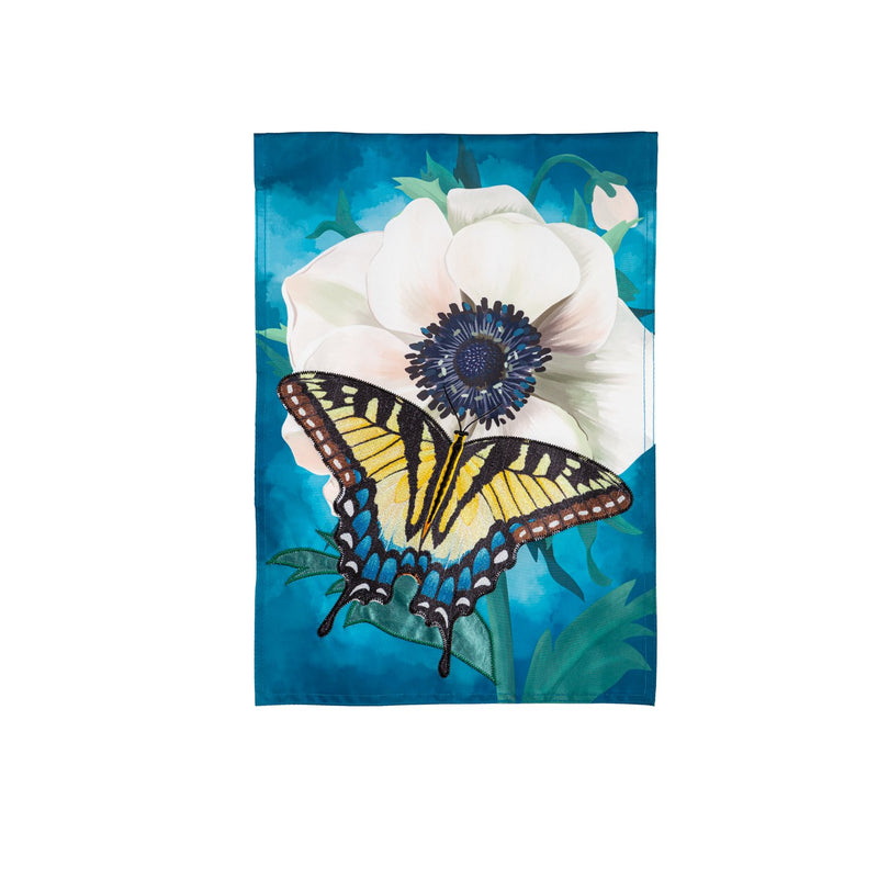 Evergreen Flag,Anemone & Butterfly Applique Garden Flag,0.2x12.5x18 Inches