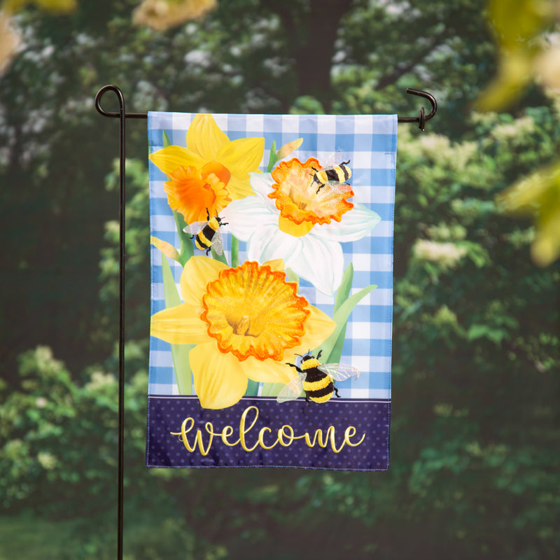 Evergreen Flag,Daffodils & Bees Applique Garden Flag,0.2x12.5x18 Inches