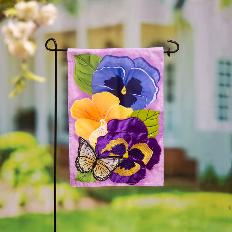 Evergreen Flag,Pansy & Butterfly Applique Garden Flag,0.2x12.5x18 Inches