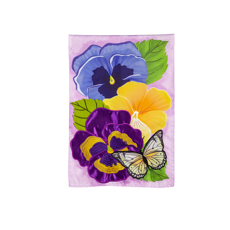 Evergreen Flag,Pansy & Butterfly Applique Garden Flag,0.2x12.5x18 Inches