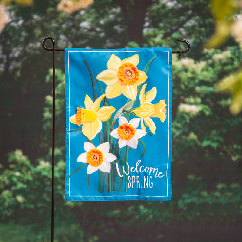 Evergreen Flag,Spring Daffodils Applique Garden Flag,0.2x12.5x18 Inches