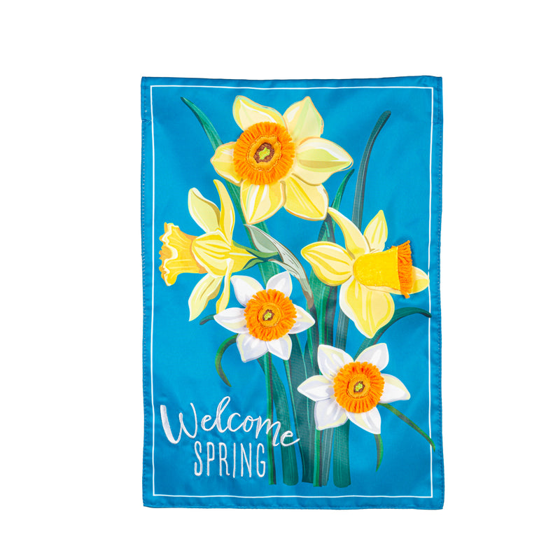 Evergreen Flag,Spring Daffodils Applique Garden Flag,0.2x12.5x18 Inches