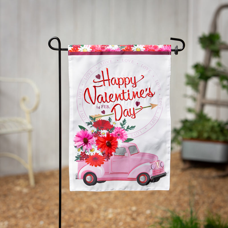 Evergreen Flag,Valentine's Flower Truck Applique Garden Flag,0.2x12.5x18 Inches