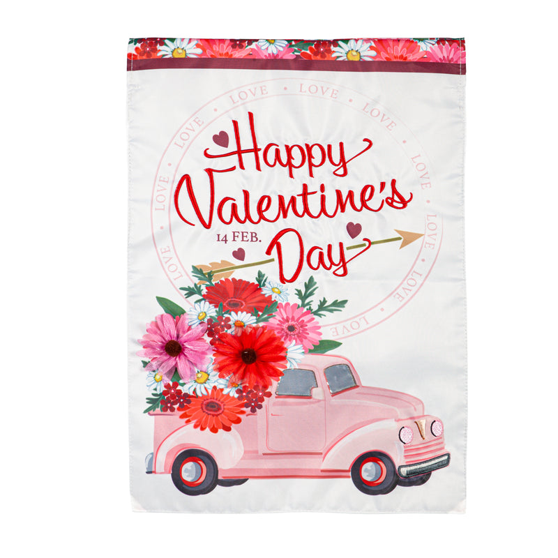 Evergreen Flag,Valentine's Flower Truck Applique Garden Flag,0.2x12.5x18 Inches