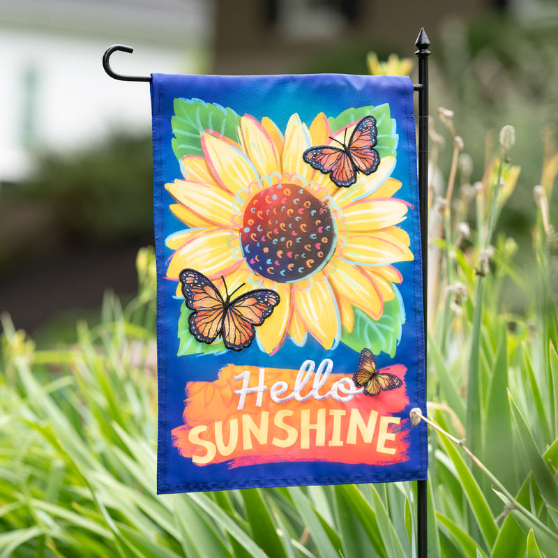 Evergreen Flag,Hello Sunshine and Butterflies Applique Garden Flag,0.2x12.5x18 Inches