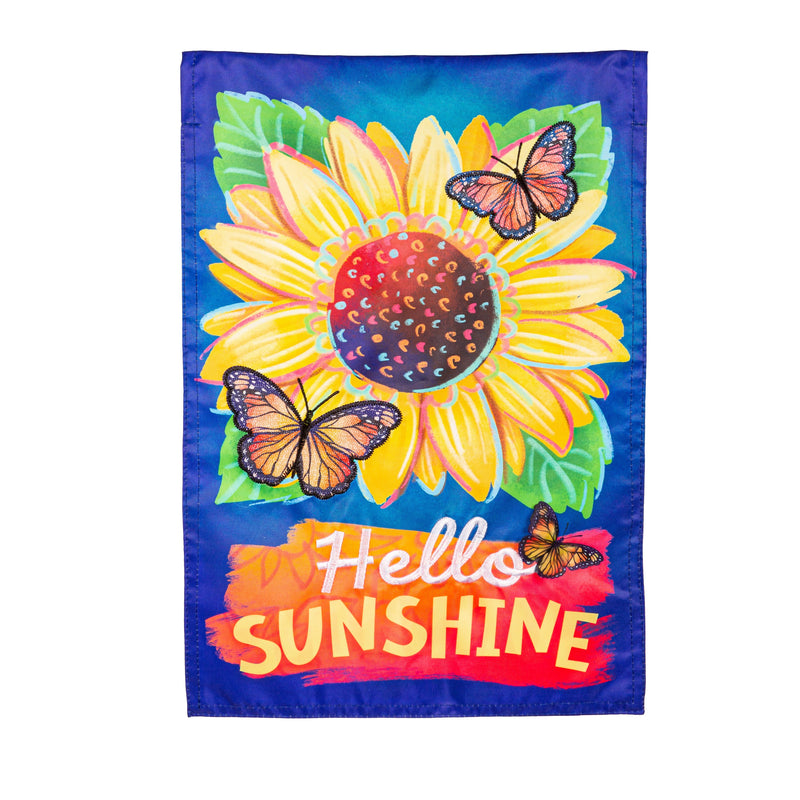 Evergreen Flag,Hello Sunshine and Butterflies Applique Garden Flag,0.2x12.5x18 Inches