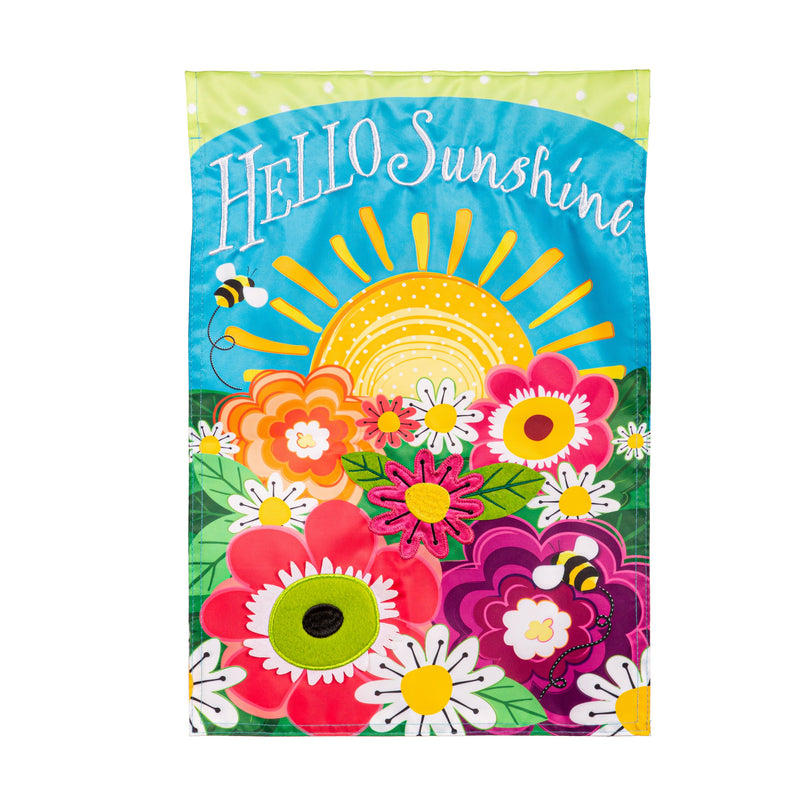 Evergreen Flag,Hello Sunshine Applique Garden Flag,0.2x12.5x18 Inches