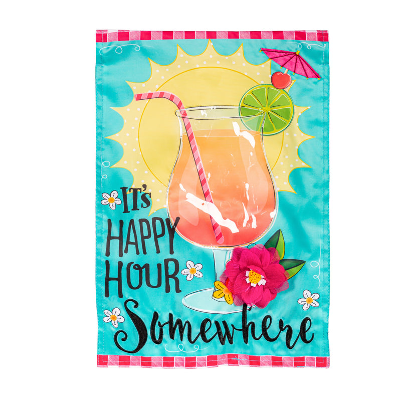 Evergreen Flag,It's Happy Hour Somewhere Applique Garden Flag,0.2x12.5x18 Inches