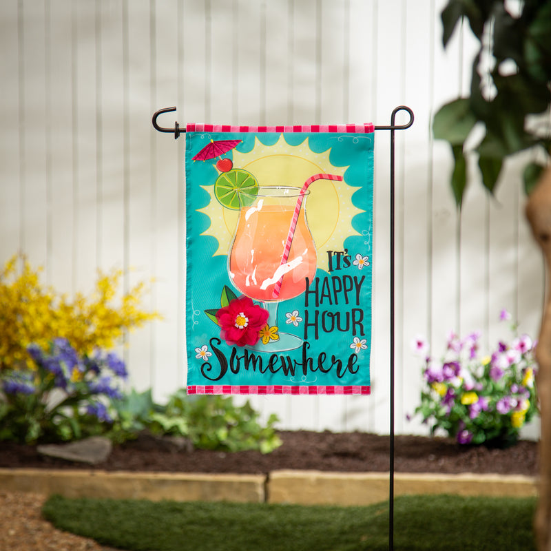 Evergreen Flag,It's Happy Hour Somewhere Applique Garden Flag,0.2x12.5x18 Inches