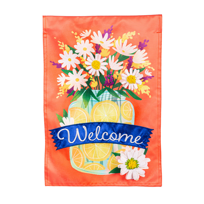 Evergreen Flag,Jar of Lemons and Florals Applique Garden Flag,0.2x12.5x18 Inches