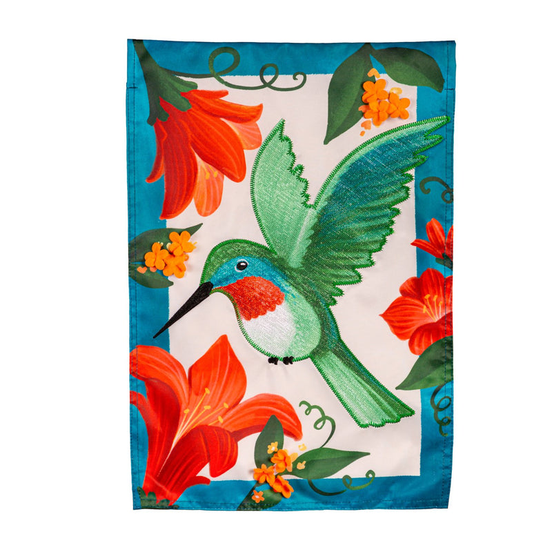 Evergreen Flag,Spring Hummingbird Applique Garden Flag,0.2x12.5x18 Inches