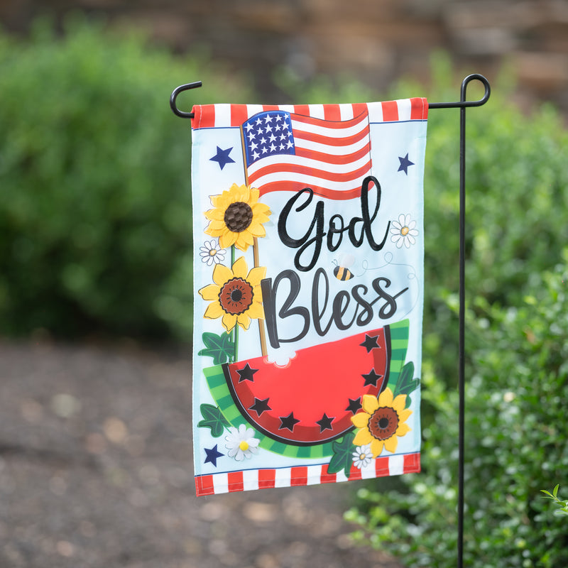 Evergreen Flag,God Bless Patriotic Applique Garden Flag,0.2x12.5x18 Inches