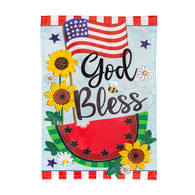 Evergreen Flag,God Bless Patriotic Applique Garden Flag,0.2x12.5x18 Inches