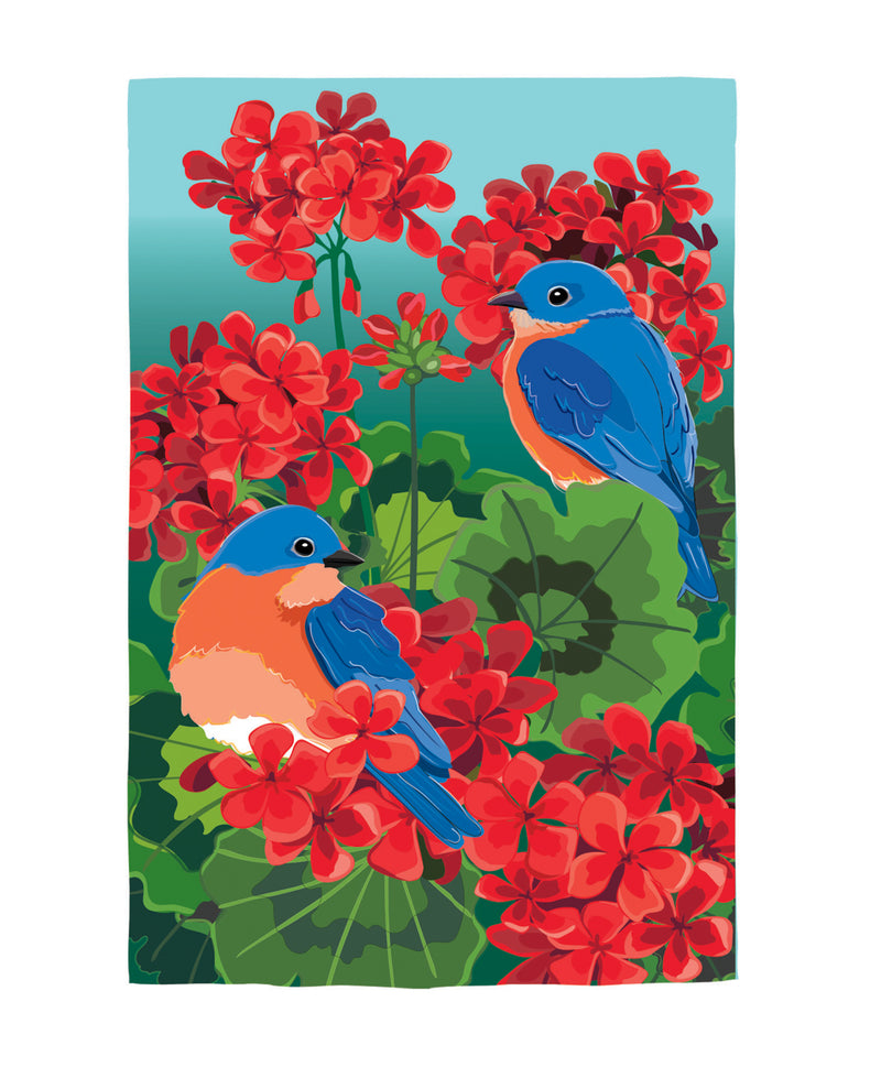 Evergreen Flag,Bluebird in Red Geraniums Applique Garden Flag,0.2x12.5x18 Inches
