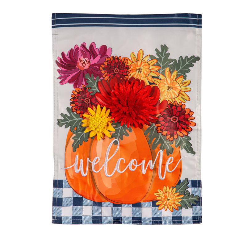 Evergreen Flag,Mums and Pumpkin Applique Garden Flags,12.5x0.2x18 Inches