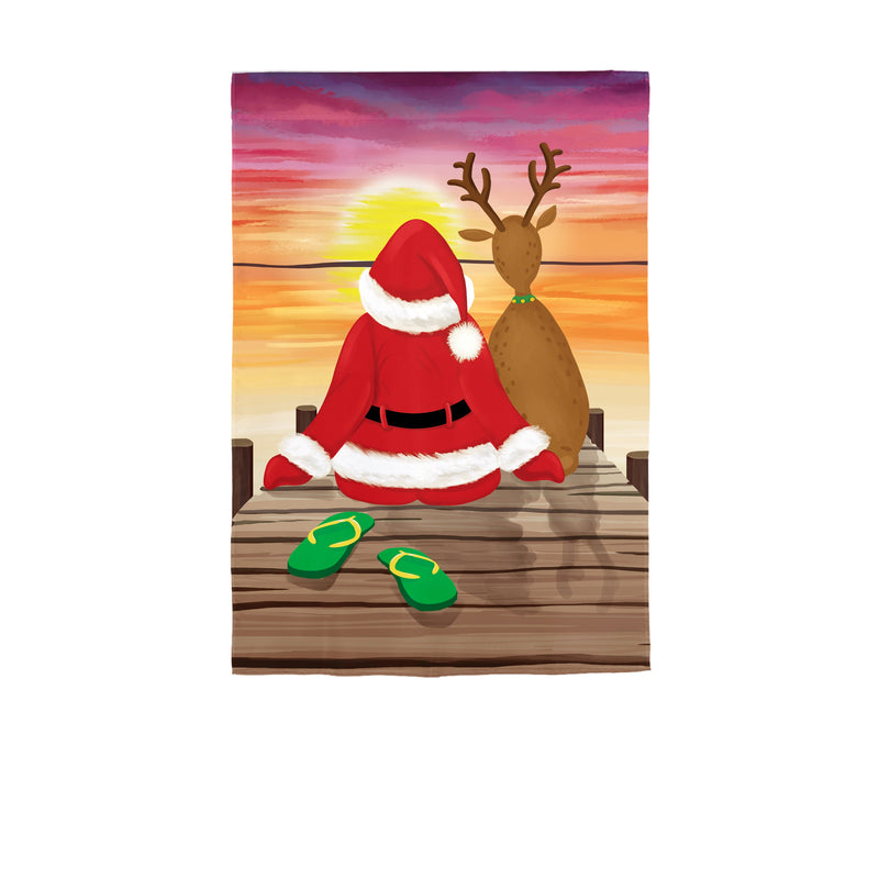 Evergreen Flag,Santa and Deer Sunset Applique Garden flag,12.5x0.2x18 Inches