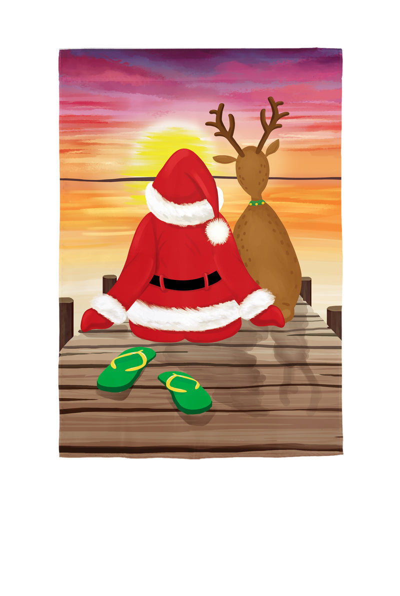 Evergreen Flag,Santa and Deer Sunset Applique Garden flag,12.5x0.2x18 Inches