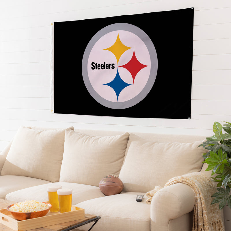 Evergreen Flag,3'x5' Single Sided Flag w/ 2 Grommets, Pittsburgh Steelers,36x60x0.1 Inches