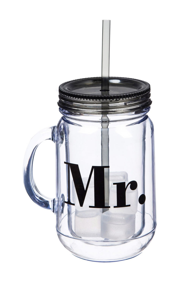 Cypress Home Beautiful Mr and Mrs Acrylic Mason Jars with Straws, Set of 2 - 5 x 4 x 7 Inches Homegoods and Accessories for Every Space