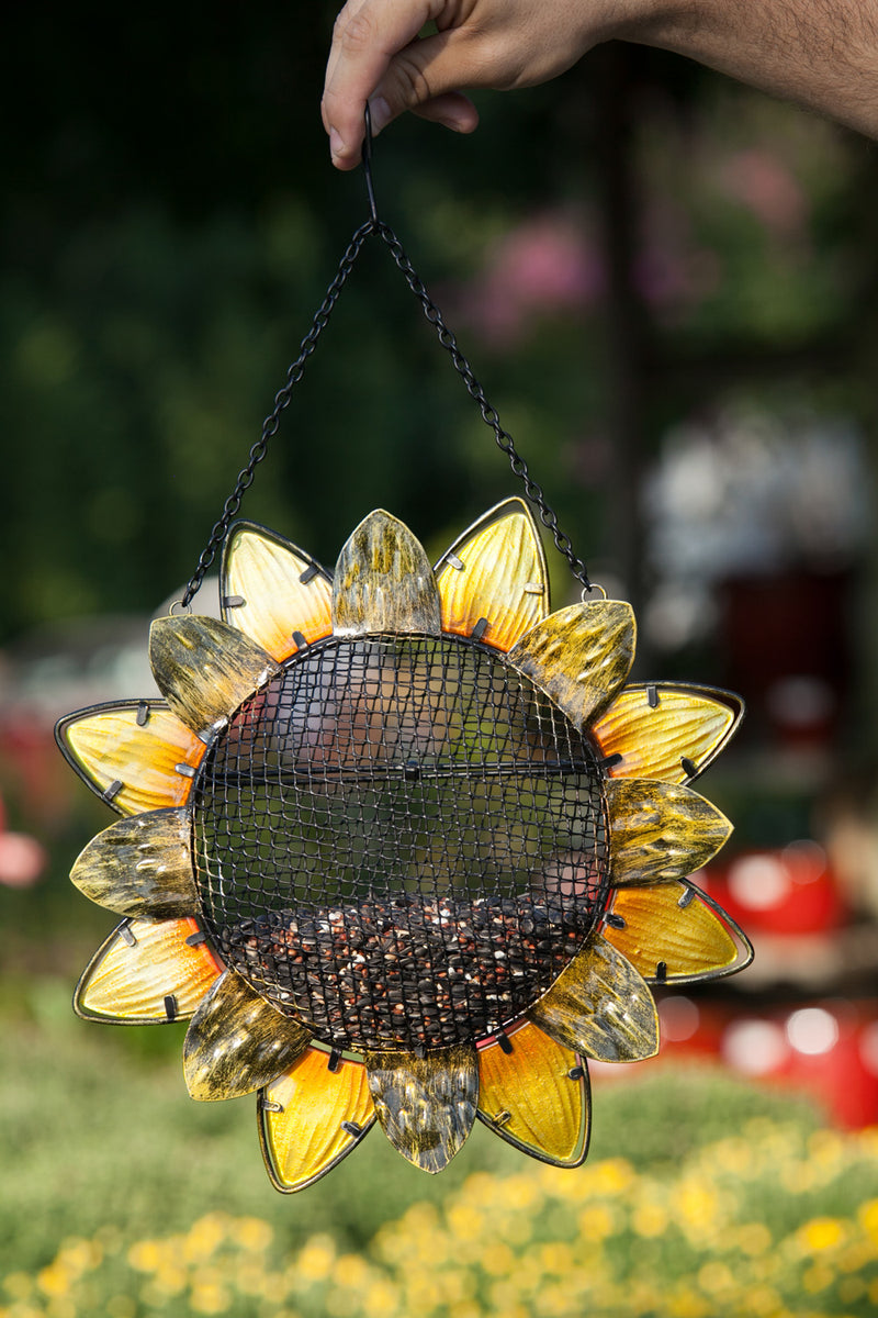 Evergreen Bird Feeder,Metal and Glass birdfeeder, Sunflower,18.9x2.56x11.42 Inches