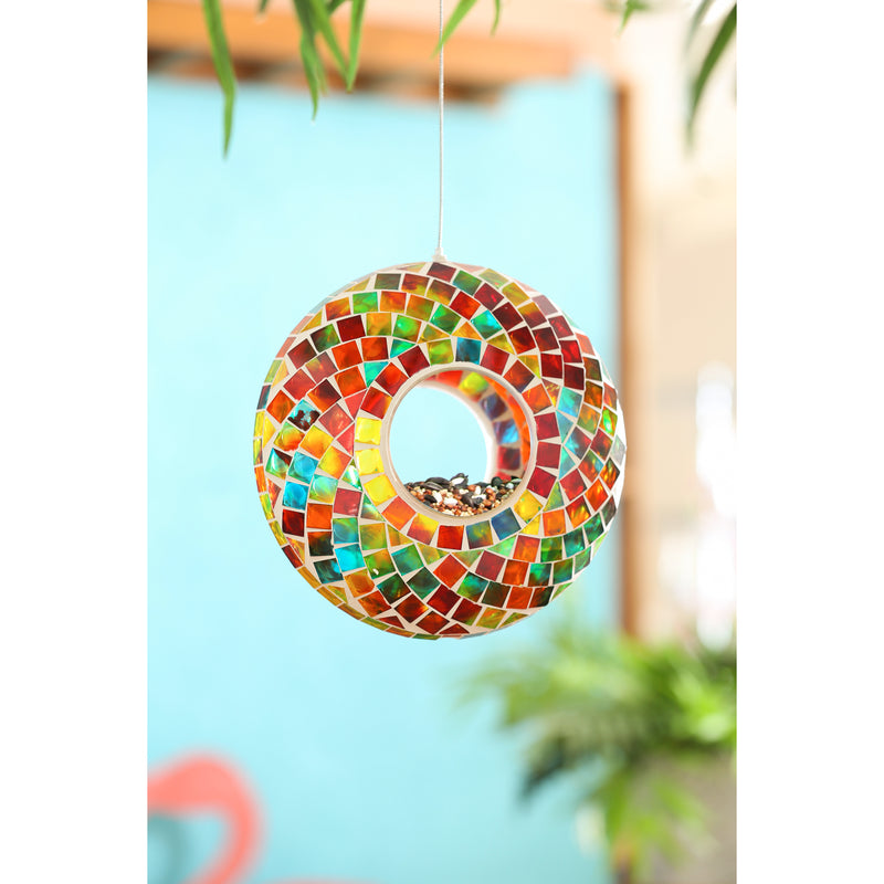 9.25"D Acrylic Circle Feeder, Rainbow Mosaic Glass