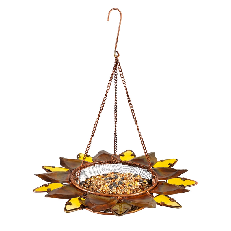 Evergreen Bird Feeder,Metal and Glass Bird Feeder, Sunflower,11.5x11.5x12 Inches