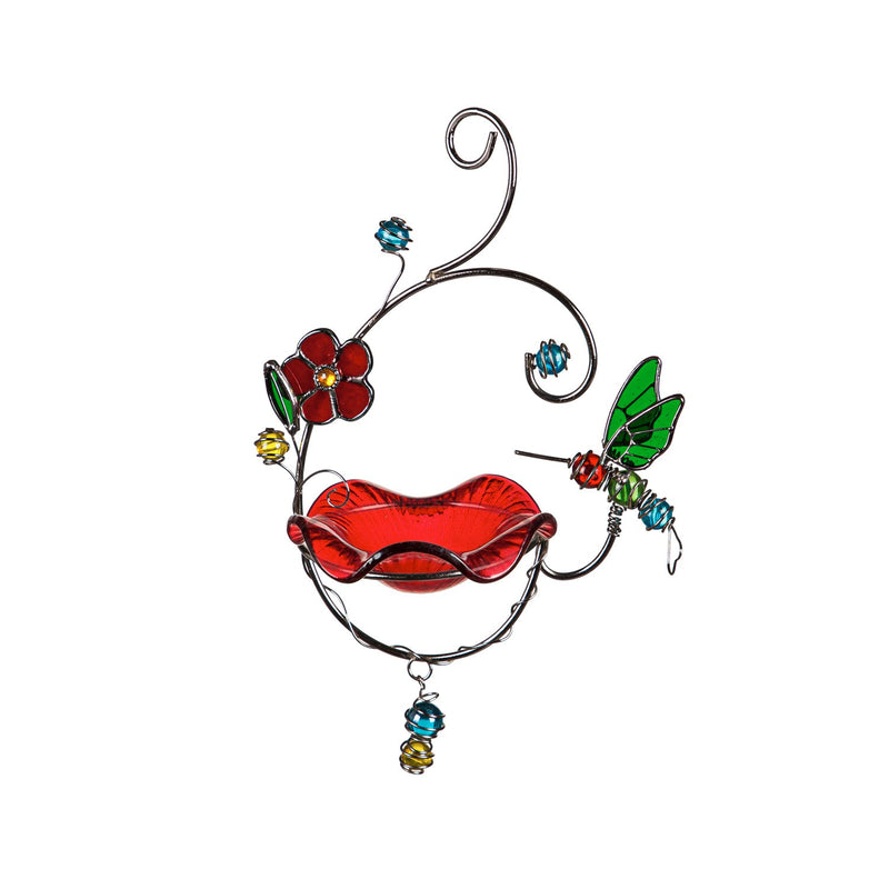 Stained Glass and Metal Hanging Bird Feeder, Hummingbird,2bf7118