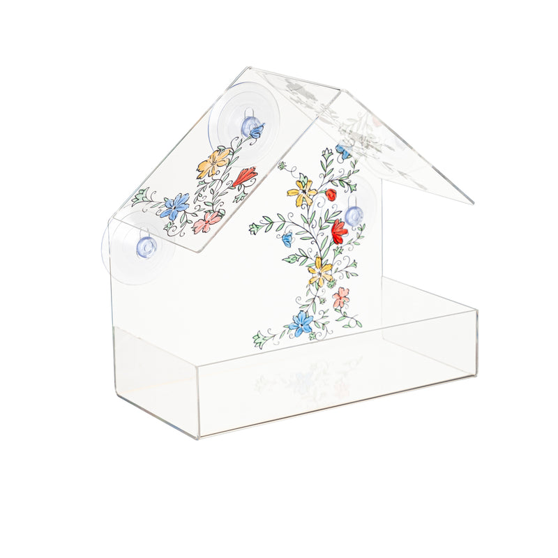 Evergreen Bird House,Printed Acrylic Window Bird Feeder, 3 Asst,4.53x8.86x8.46 Inches