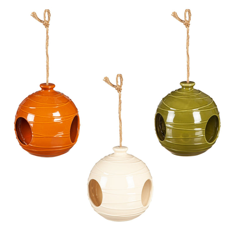 Ceramic Orb Bird Feeder, 3 Asst.,2bf7210