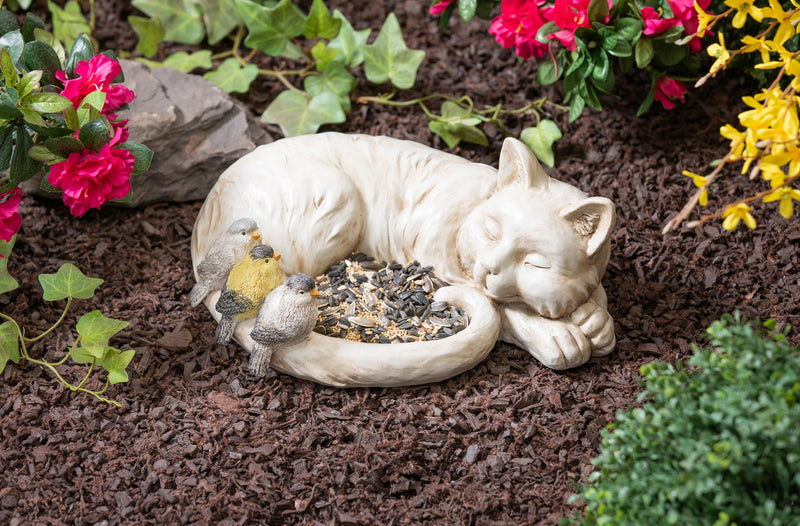Sleeping Cat Bird Feeder Statue,2bf7299